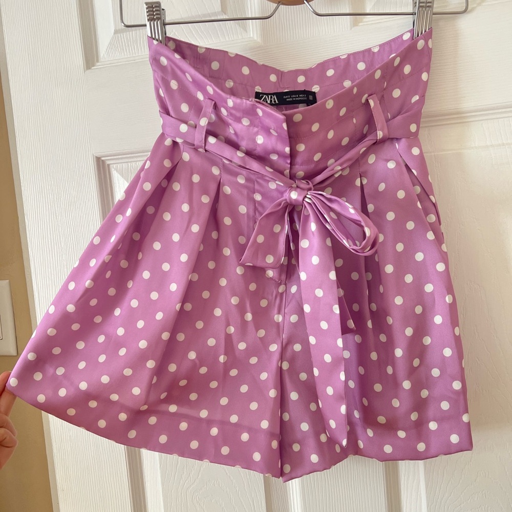 Zara High Waisted Lavender Pleated Shorts
